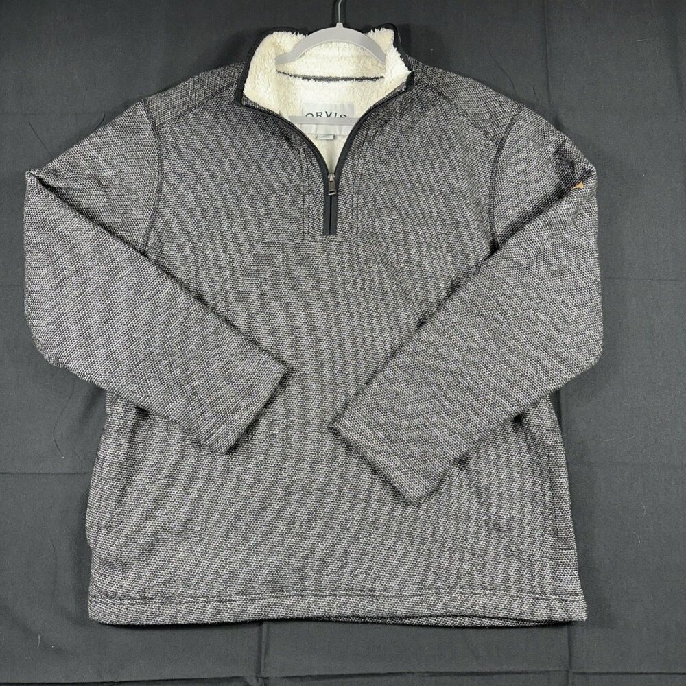 Orvis Gray 1/4 Zip Heavyweight Pullover Fleece Sherpa Lined Mens Size L